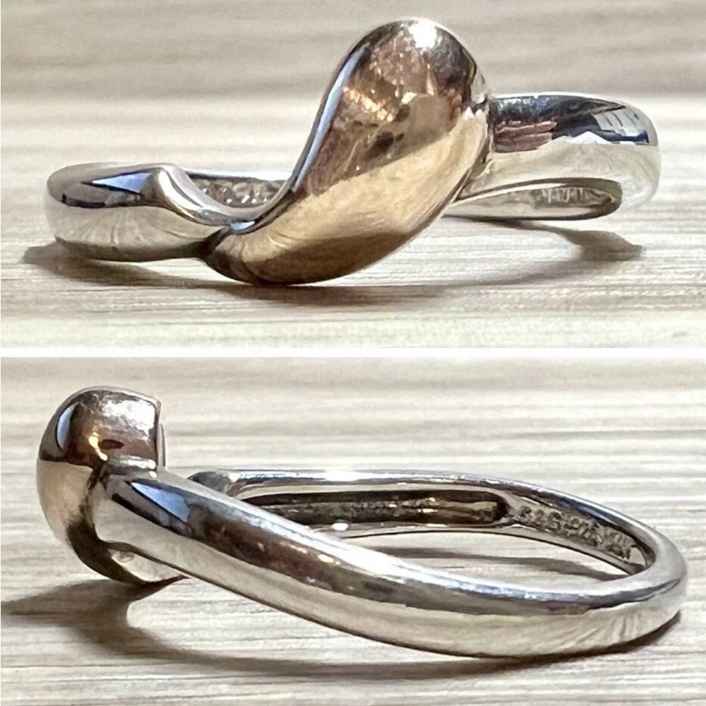 Designer Signed S & G Sterling Silver & 14k Yellow Gold Band Ring, Size 9